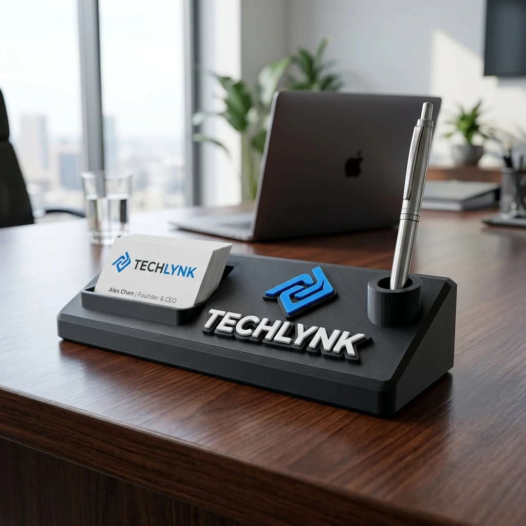 Custom 3D Company Logo Desk Stand & Pen Holder
